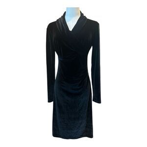 Vintage Black Velvet Formal Elegant Evening Long Sleeve Dress Women's Small